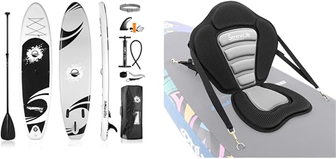 SereneLife Inflatable Stand Up Paddle Board (6 Inches Thick) with Premium SUP Accessories & Carry Bag | Wide Stance, Botto...