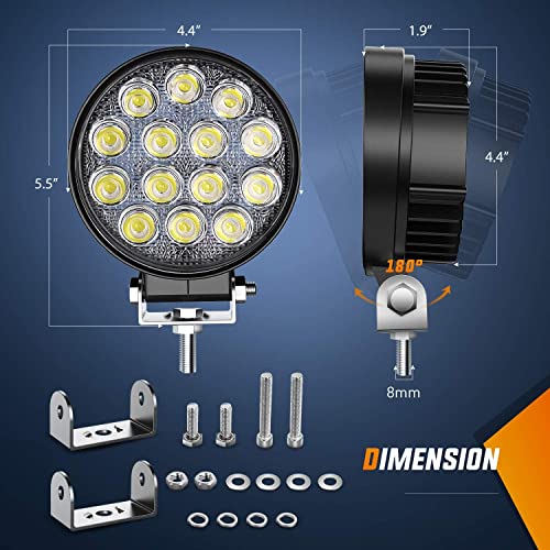 Nilight LED Pods 2Pcs 4.5Inch 42W 4200LM Round Flood Light Off Road Fog Lights Driving Roof LED Light Bar Work Light for A...