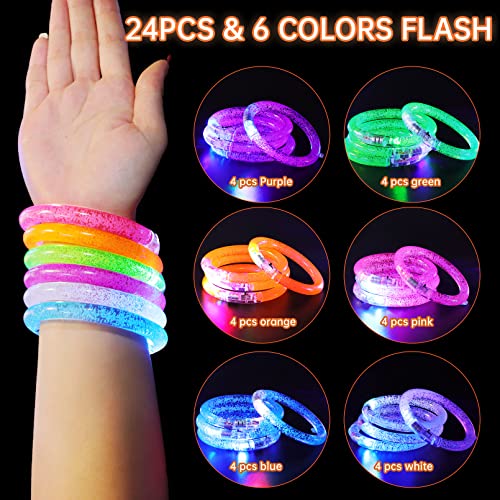 Visen 24 Pack Glow Sticks Bracelets,6 Color LED Bracelets,Light Up Bracelets Toys,Glow In The Dark Party Supplies for Adul...