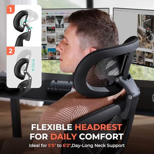 CAPOT Ergonomic Mesh Office Chair, Adjustable Lumbar High Back Desk Chair 400lbs, 4D Flip-up Arms, 3-Level Tilt Backrest, ...