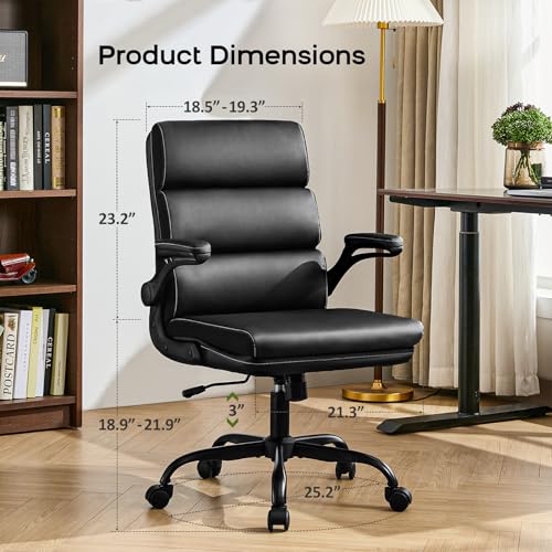 Office Chair Adjustable Desk Chair Mid Back Executive Comfortable Bonded Leather Ergonomic Back Support Home Computer Chai...