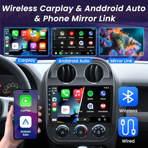 [4G+64G] Car Radio Stereo for Jeep Patriot Compass 2010-2016: Upgrade Bluetooth 5.4 Wireless CarPlay Android Auto with 10 ...