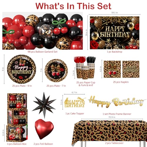 Cocomigo 258pcs Cheetah Print Birthday Decorations, One-stop Set for 25 People, Includes 350gsm Plates Pre‑threaded Banner...