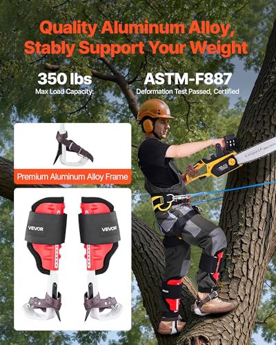 VEVOR Tree Climbing Spikes Set, 1 Pair Height-Adjustable Climbing Spurs with Security Harness and Utility Rope, 350lbs Loa...