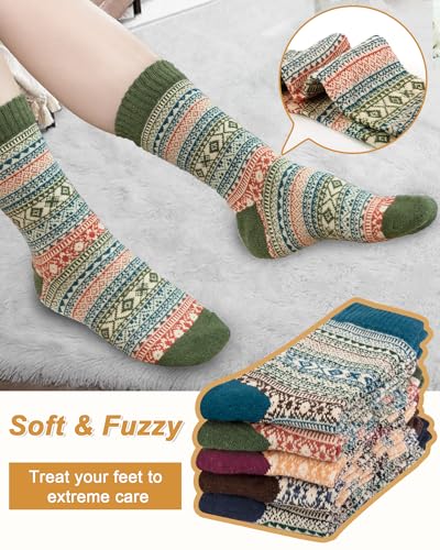 Senker Fashion Wool Socks for Women, Crew Boot Warm Sock for Hiking Trekking Work Outdoor Winter Gifts for Women Mom Her