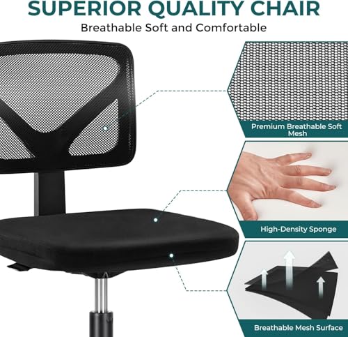 DUMOS Armless Desk Chairs Set of 2, Ergonomic Adjustable Home Office Swivel Rolling Task Chair No Arms, Comfy Mesh Mid Bac...