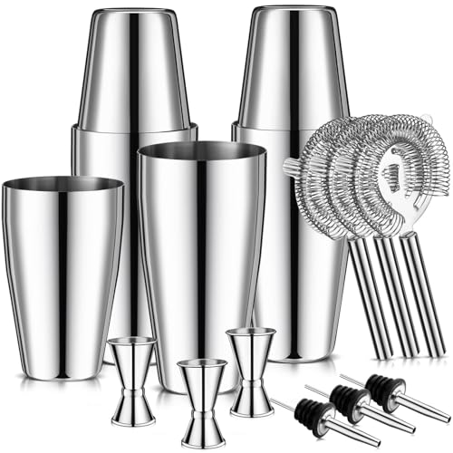FoldTier 15 Pcs Cocktail Shaker Set Bartender Kit Boston Shaker Professional Bar Gifts with 18oz and 28oz Stainless Steel ...
