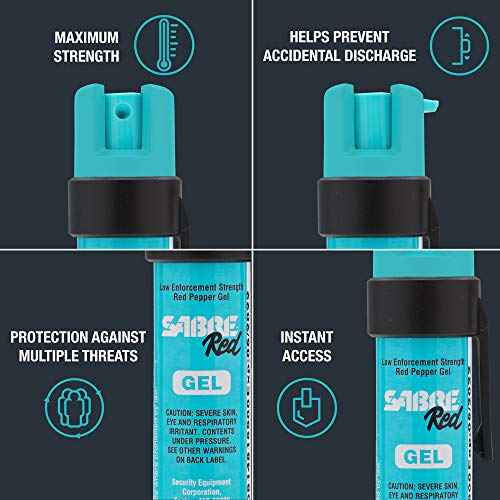SABRE Pepper Gel with Attachment Clip, Protect Against Multiple Threats with 35 Bursts (5X The Competition), Gel is Safer, UV Marking Dye, Twist Lock Safety, 0.67 fl oz