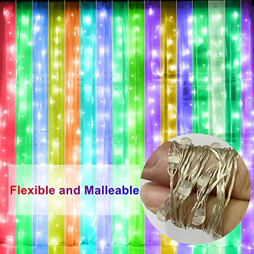 HOME LIGHTING Window Curtain String Lights, 300 LED RGB 16 Colors Changing Fairy Lights, 4 Modes with Remote, USB & Adapte...