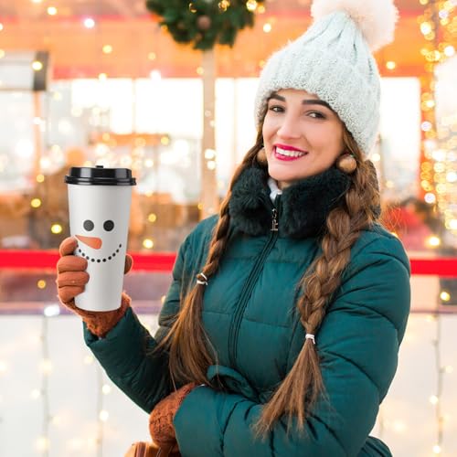 Sliner 120 Pcs Christmas Snowman Disposable Paper Coffee Tea Cups with Lids Winter Wonderland Xmas Cocoa Cups for Juice Ho...