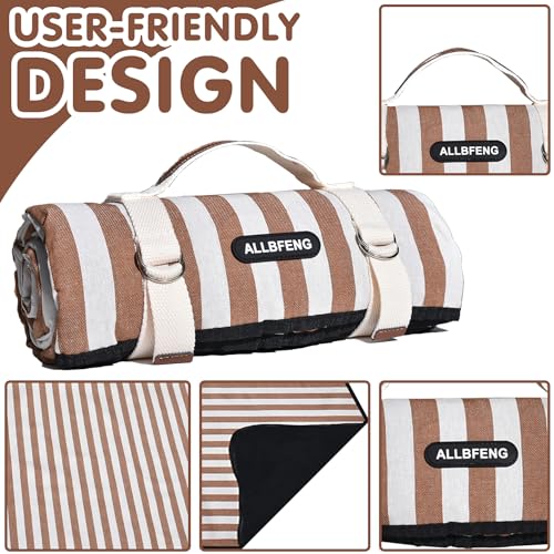 Striped Picnic Blanket Waterproof & Sand Proof, 5-Layer Beach Blanket Portable with Carry Strap, Extra Large Foldable Picn...