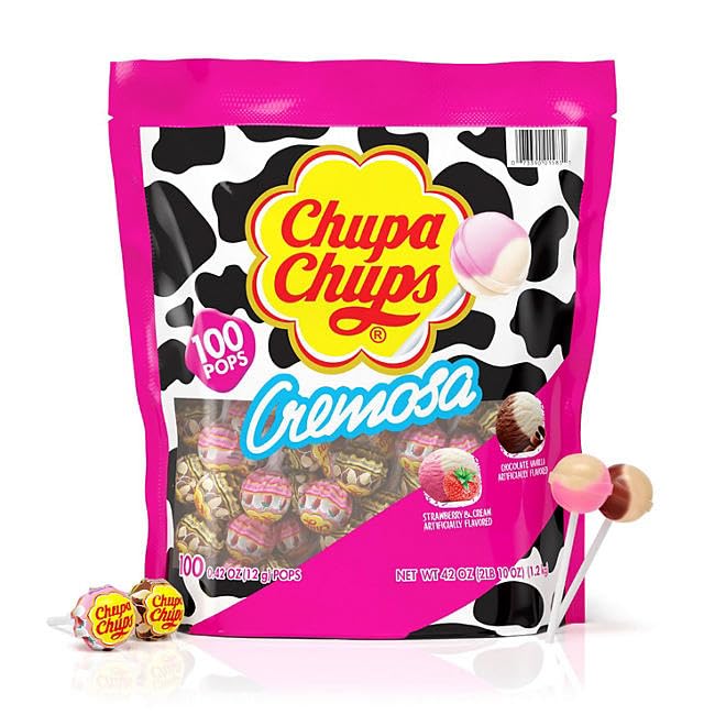 Chupa Chupps Cremosa Lollipops, Strawberry and Choco-Vanilla, 100 ct.