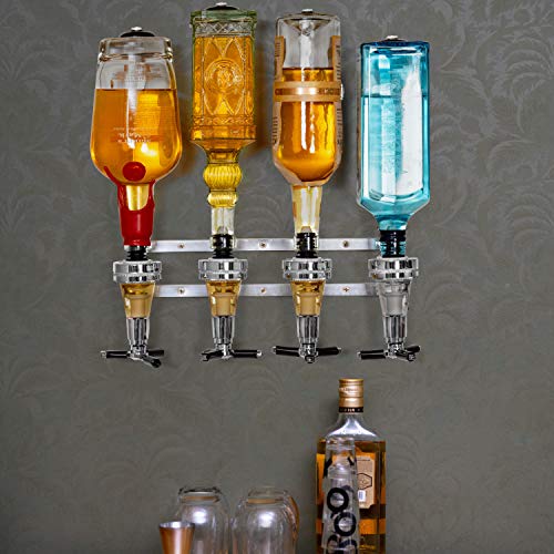 Wyndham House Liquor Dispenser - 4-Bottle Drinks, Alcohol Station - Wall-Mounted Cocktail Tap, Push-Release Valves, Rubber...