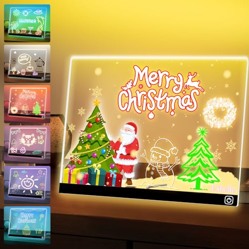 Exbelle 16“ LED Drawing Message Note Board 7 Colors Light Acrylic Dry Erase Lumiboard with Colors 2 Modes as Night Light f...