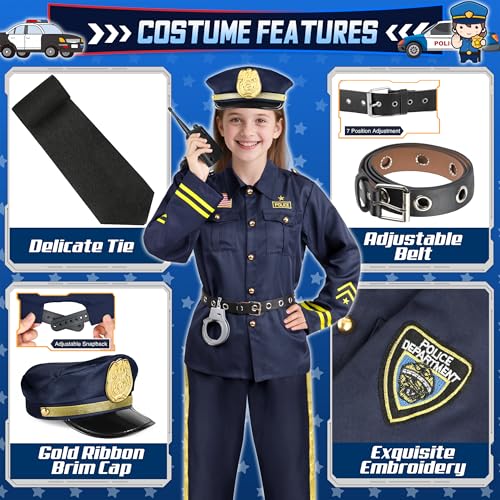 Police Officer Costume for Kids, Cop Costume Outfit Set with Toy Accessories, Halloween Costumes for Boys