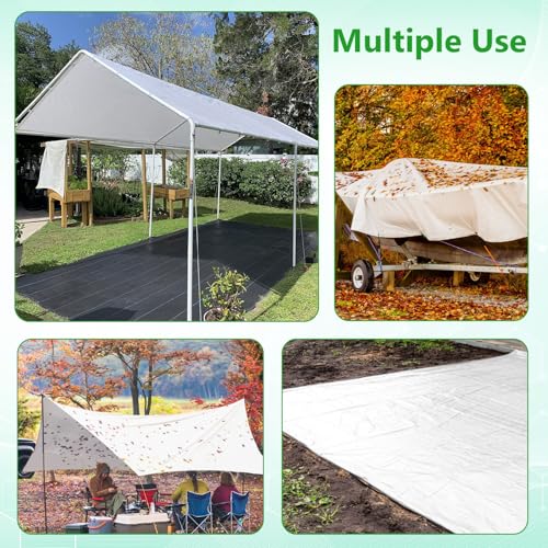 Thanaddo 10 x 20 Ft Carport Replacement Canopy Cover Garage Top Tent Shelter Tarp with Free 44 Ball Bungee Cords,White(Onl...