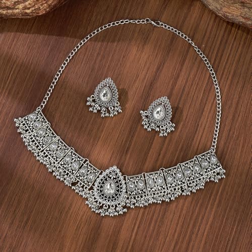 Retro Indian Traditional Jewellery Set For Women Bridal Wedding Party Antique Silver Oxidized Ethnic Prom Wear Statement N...