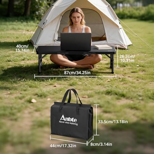 Anbte 3ft Low Folding Picnic Table, Thicker Aluminum Small Camping Table with Storage Bag, Portable Handle, Lightweight, f...