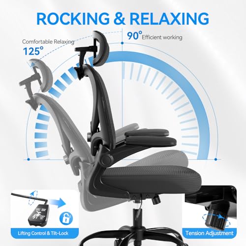 Freepub Ergonomic Office Chair with Headrest 3D, Mesh Office Desk Chair with Adjustable Lumbar Support, Computer Chair wit...