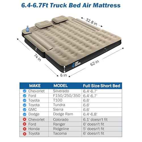 JOYTUTUS Truck Bed Air Mattress for 6.4-6.7Ft, Full Size Regular Beds for Pickup Outdoor Camping, Truck Tent Accessories with Carry Bag & Cup Holder & Cavity Design, Camel&Black