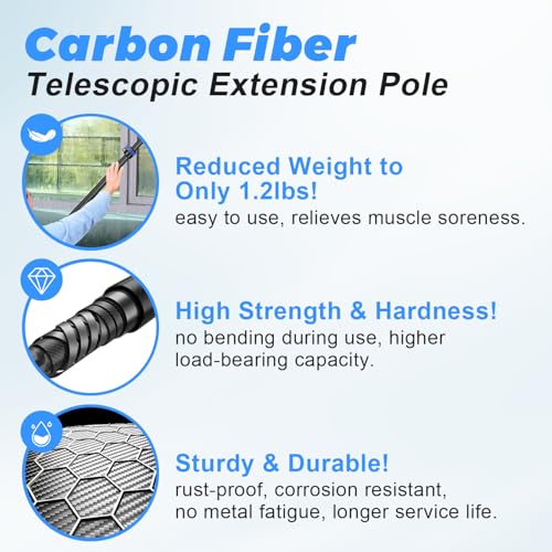 Carbon Fiber Extension Pole 3.5-12FT Telescoping Paint Roller Extendable Pole Lightweight Sturdy Extension Poles with Univ...
