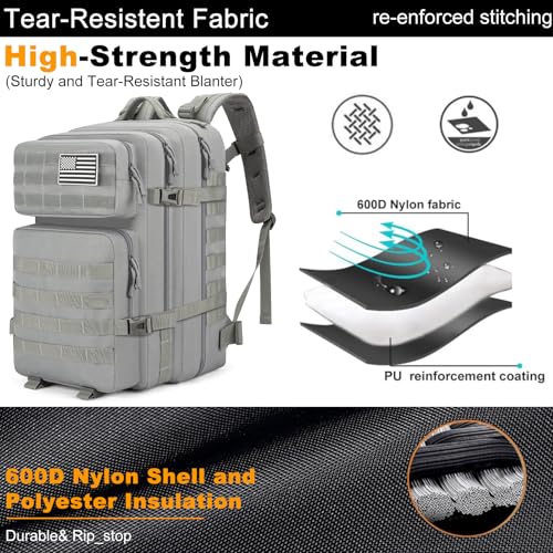 Jornova Tactical Backpack 45L Army Military Rucksack, Water Resistant MOLLE Pack, Large 3 Day Bug Out Bag for Men & Women,...