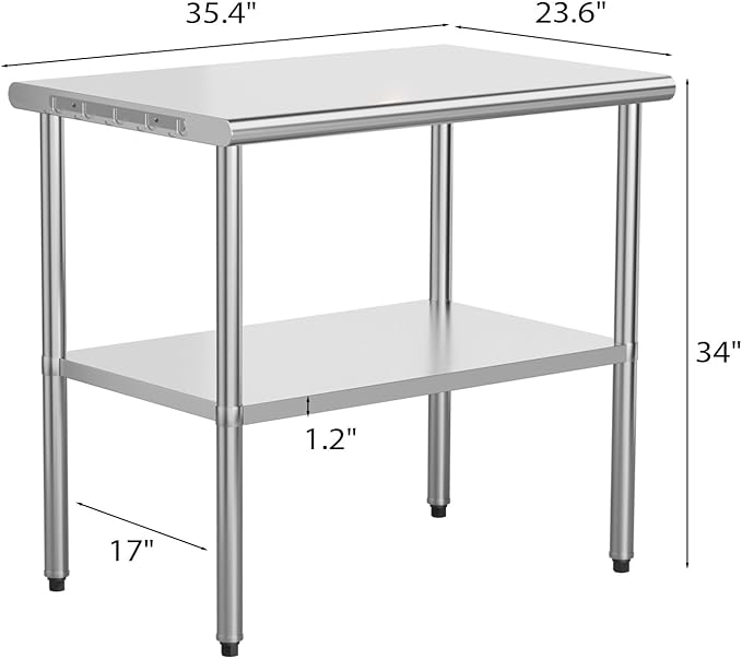 ROVSUN 30'' x 24'' Stainless Steel Table for Prep & Work,Commercial Worktables & Workstations, NSF Heavy Duty Metal Table with Adjustable UnderShelf for Kitchen Restaurant, Home, Hotel, Outdoor
