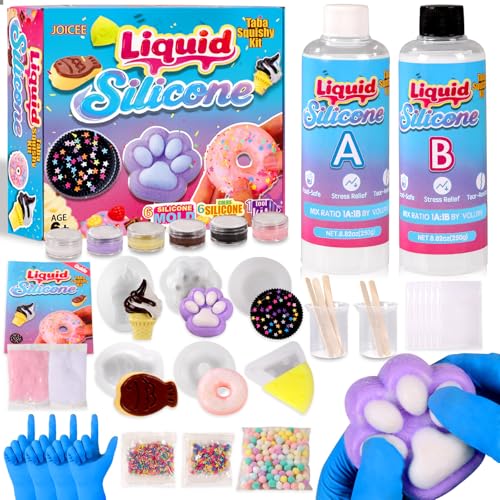 JOICEE Taba Squishy Kit, DIY Squishy Making Kit 18OZ 1:1 AB Liquid Silicone with 6 Molds for Make Your Own Super Soft Squi...