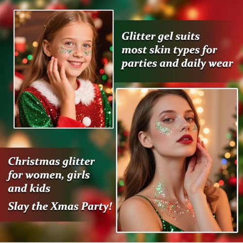 Mysense Christmas Glitter Stick for Face Hair Body, Red Silver Green Chunky Sparkling Glitter Makeup, Christmas Party Cost...