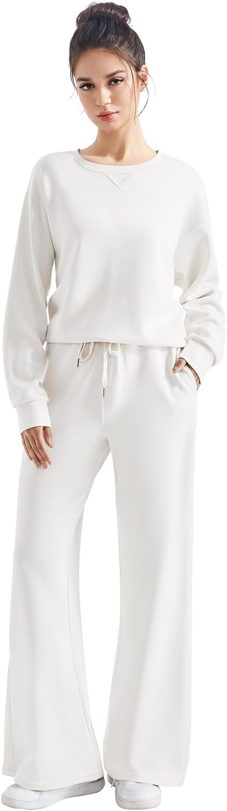 SUUKSESS Women Modal Fall 2 piece outfits Oversized Sweatshirt Wide Leg Pants