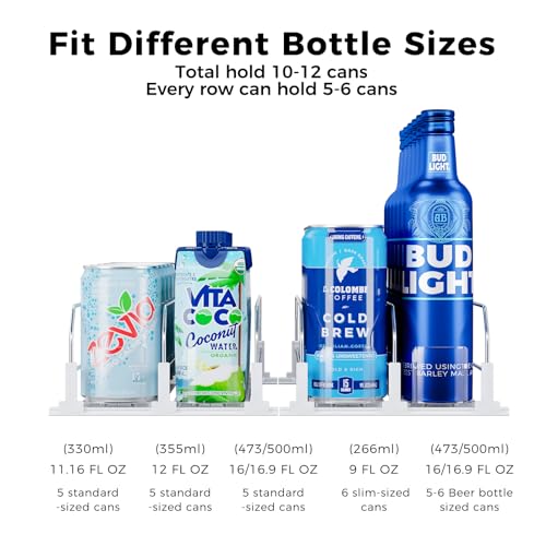 Puricon Drink Organizer for Fridge Pusher Glide, Spring Loaded Fridge Drink Dispenser, Self Pushing Soda Can Organizer for...