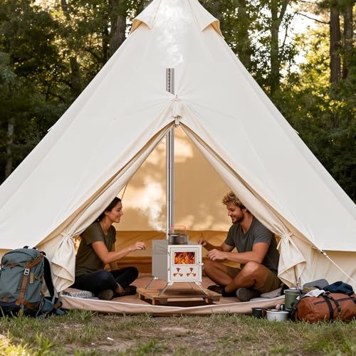 Upgraded Wood Stove, Hot Tent Stove Camping Portable Stainless Steel Wood Burning Stove with 7 Chimney Pipes for Wall Tent...