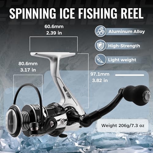 WIDDEN Ice Fishing Rod and Reel Combo, 27" Medium Light Spinning Ice Fishing Pole, Gear with Tackle Box Kit, Line, Lures f...