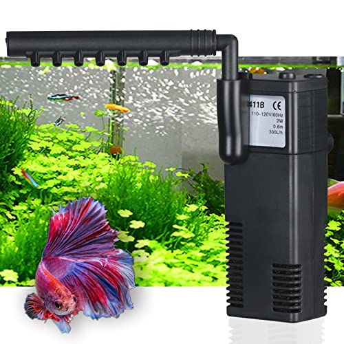 Aquarium Filter Small Betta Fish Tank Filter for 2-15 Gallon Silent 4-in-1 Adjustable Air Flow Fish Turtle Shrimp Tank Fil...