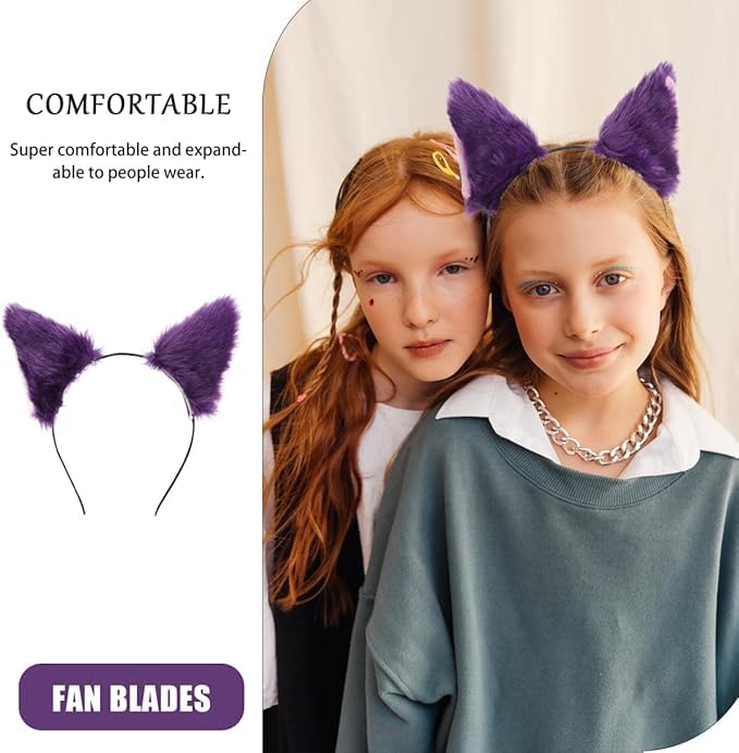 VOSCHOIX Cat Fox Wolf Fur Ears Headband,Halloween Furry Animal Ears Hair Hoop Cosplay Headwear Party Costume Accessories f...