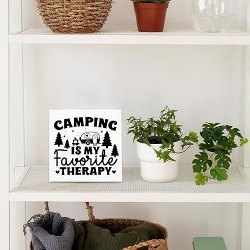 Camping Is My Favorite Therapy,Camping Decor For Camper,Wooden Plaque Sign Box For Tent Home Table Shelf 5x5 Inches.(097)
