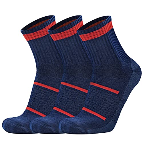 Busy Socks 3 Pack Men's Merino Wool Running Quarter Socks Womens Ankle Thick Cushioned Athletic Socks for Hiking Walking