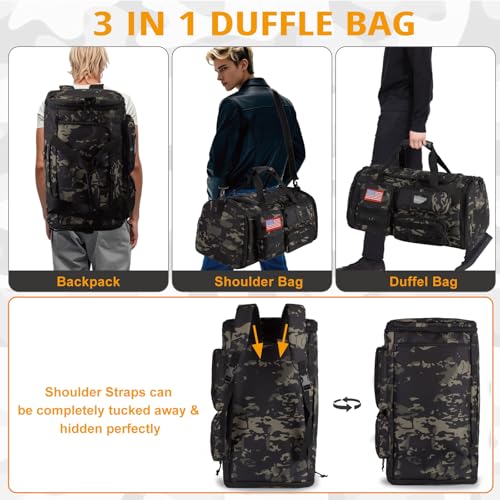 Expandable Gym Bag For Men,Tactical Large 3 in 1 Sports Duffle Bag With Shoes Compartment,Water Resistant Sports Gym Tote ...