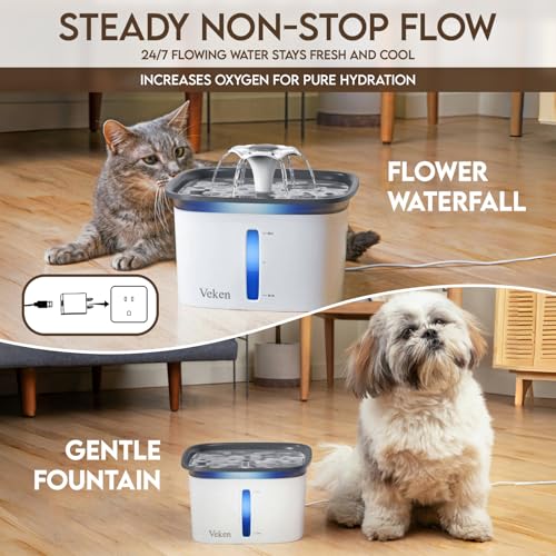 Veken Innovation Award Winner 95oz/2.8L Pet Fountain, Automatic Cat Water Fountain Dog Water Dispenser with Replacement Fi...