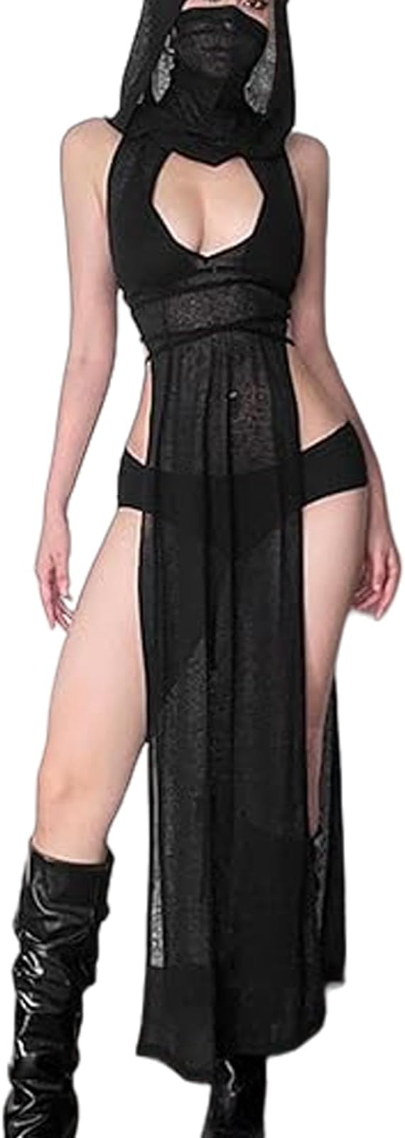 LINNSUJH Gothic Rave Outfits Dresses for Women Festival Long Dresses Sexy Goth Clothes Rave Wear