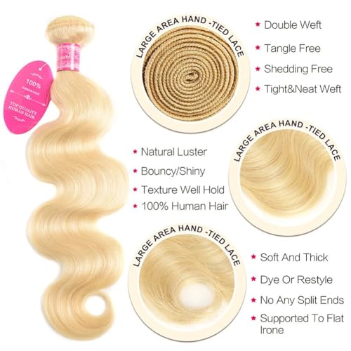 YISEA 613 Body Wave Brazilian Hair 12A Brazilian 613 Body Wave 4 Bundles (10 12 14 16) Unprocessed Human Raw Mink Hair Bundles Wet and Wavy Human Hair 613 Blonde