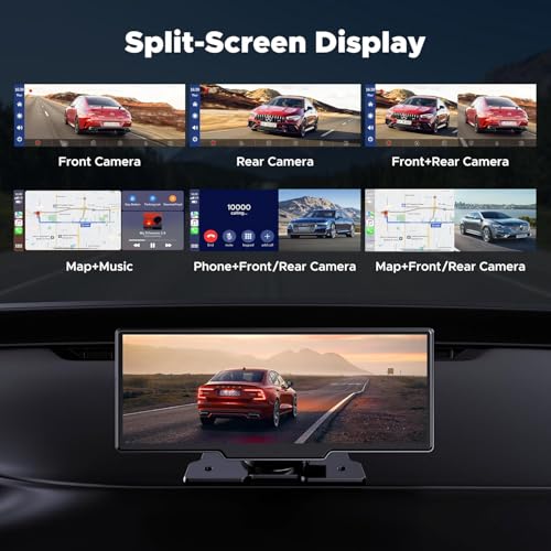 LAMTTO 9.26" Wireless Carplay and Android Auto with 2.5K Dash Cam, 1080P Backup Camera, Portable Touchscreen GPS Navigatio...