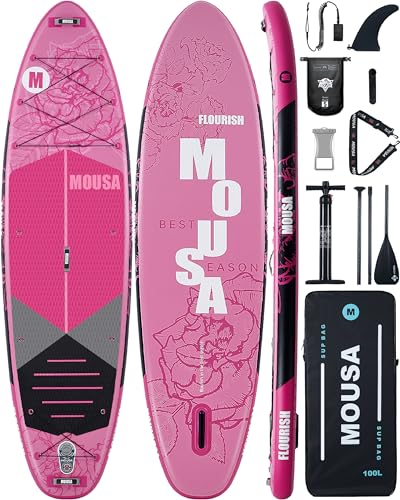 MOUSA 11'6“x35 Extra Wide Inflatable Stand Up Paddle Board, Stable Long SUP for 2 People/Family, Shoulder Strap, 3/5 Handl...