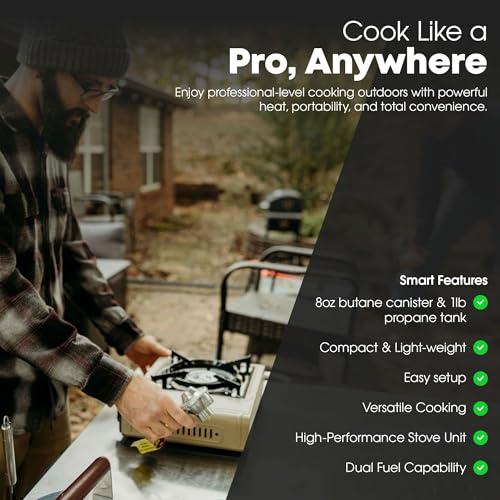 GasOne GS-3400P-KIT Propane or Butane Gas Stove with Flat Top Griddle Included – Dual Fuel Propane Grill Tent Stove Burner...