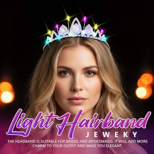 JEWEKY Light Up Tiara Silver Princess Rhinestone Led Crown Headband Birthday Hair Accessories for Women(01, One Size)