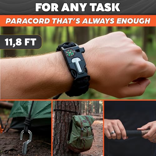2Pack Survival Paracord Bracelet – 5-in-1 Adjustable Tactical Bracelet for Men with 10 ft Paracord, Flint Fire Starter, Co...