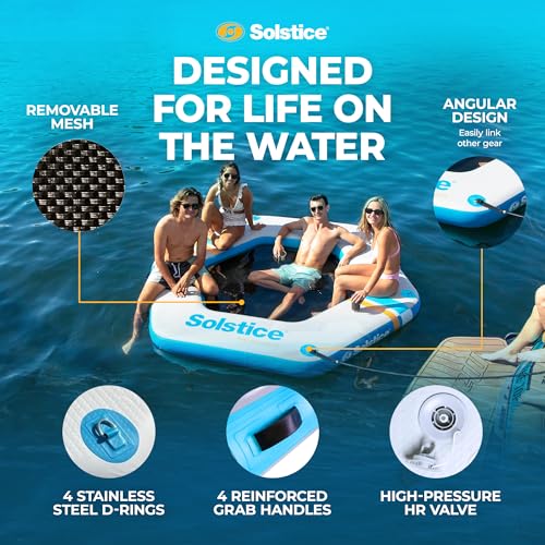 SOLSTICE Circular Mesh Hangout Ring Inflatable Dock, Floating Water Raft Platform