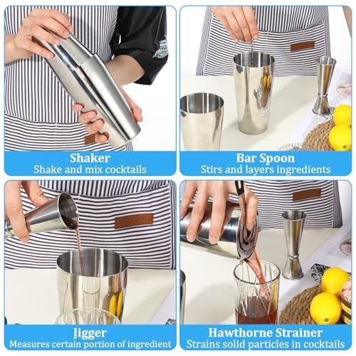 Professional Cocktail Shaker, Professional 5-Piece Bartender Kit with Boston Shaker, Hawthorne Strainer, Double Measuring ...
