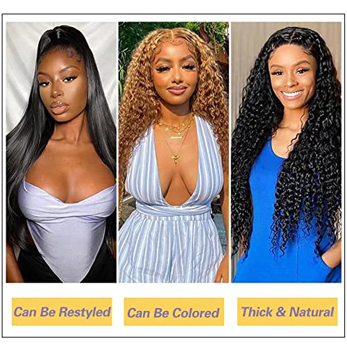 Deep Wave Bundles (12 14 16+10) 100% Unprocessed 3 Bundles Human Hair with 4x4 HD Lace Free Part Baby Hair Closure 10A Natural Color