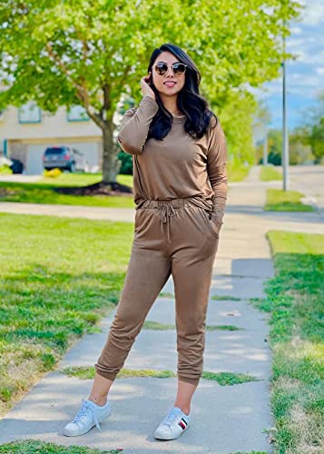 PRETTYGARDEN Women Fall 2 Piece Lounge Outfit Long Sleeve Tops High Waisted Jogger Pants Set Spring Travel Clothes Tracksuit